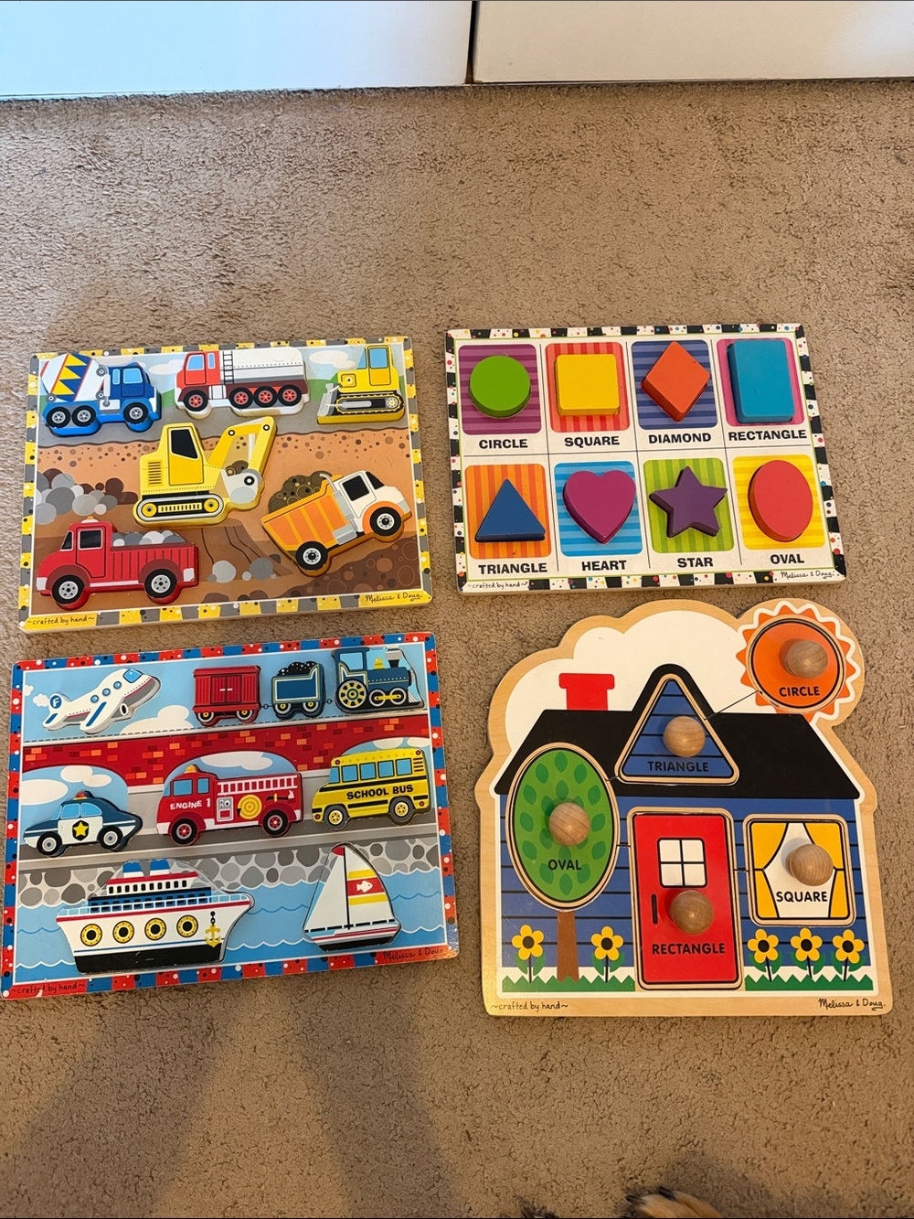 Melissa & Doug Bright Multicolor Wooden Vehicle & Shape Puzzle Set